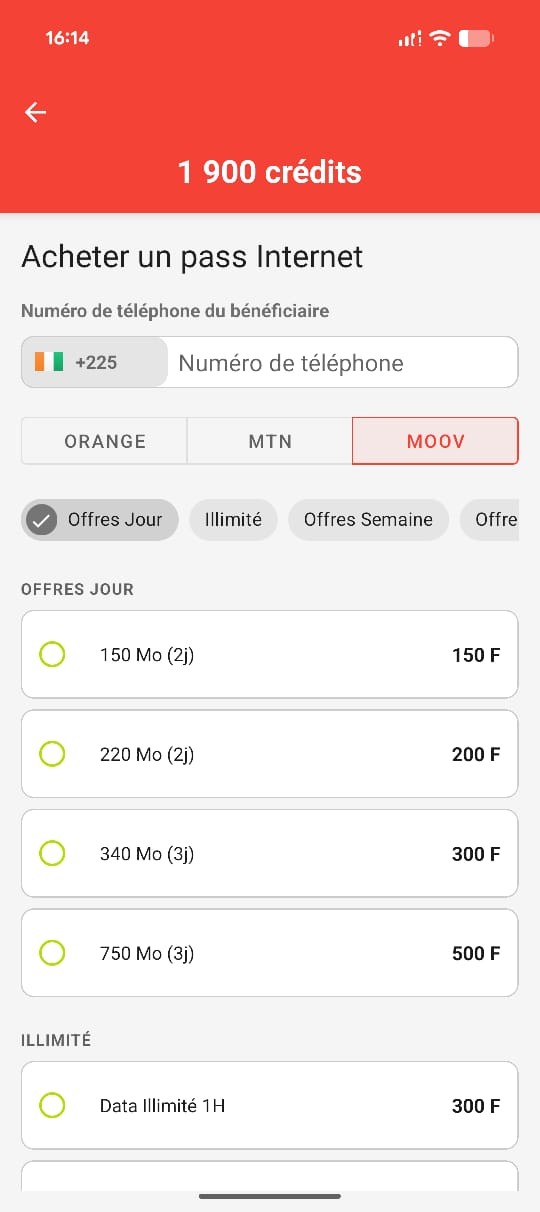 Achat de pass Internet